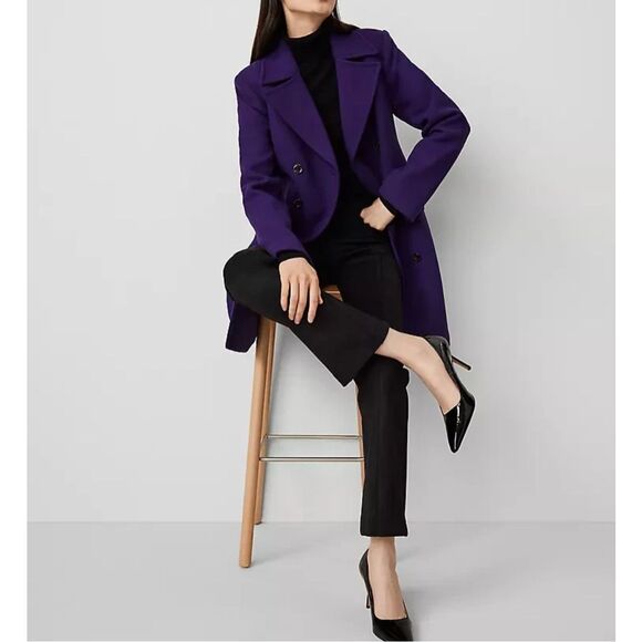 ANN TAYLOR $248 MIDNIGHT MULBERRY WOOL BLEND NOTCH COLLAR COAT SZ XXL NEW - Picture 4 of 5